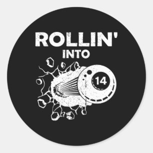 Rollin Into 14 Billiards 14th Birthday Flaming Bil Classic Round Sticker