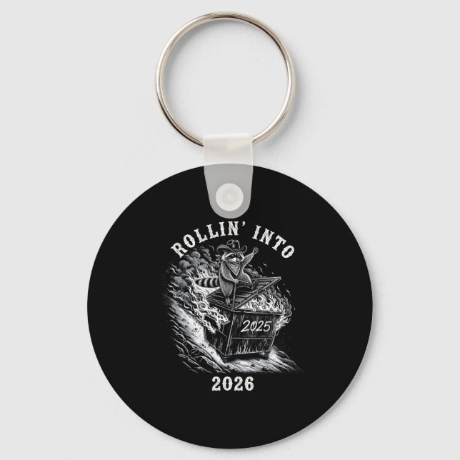 Rollin' Into 2026 Funny Cowboy Raccoon Happy New Y Keychain (Front)