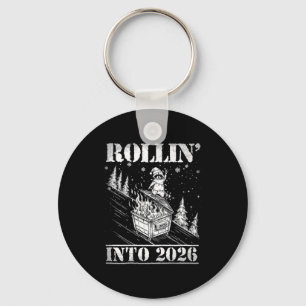 Rollin' Into 2026 Funny Raccoon Dumpster Fire Art  Keychain