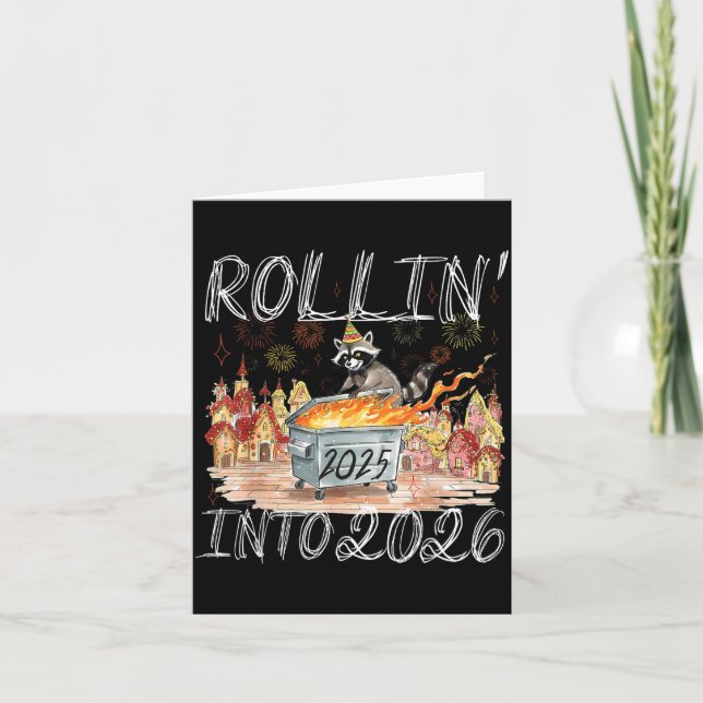 Rollin' Into 2026 Happy New Year Raccoon Men Women Card (Front)