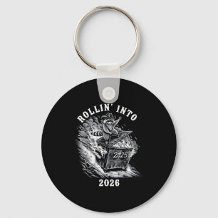 Rollin Into 2026 Raccoon Funny Dumpster Fire 2025  Keychain