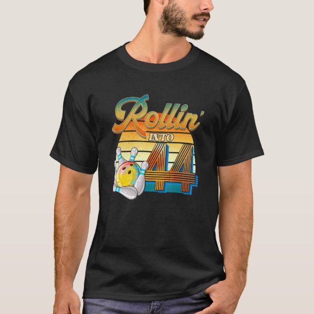 Rollin' Into 44th Birthday Bowler 44 Years Old Bow T-Shirt (Front)