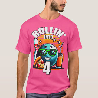 Rollin Into 4 Bowling Birthday Party 4Th Birthday T-Shirt