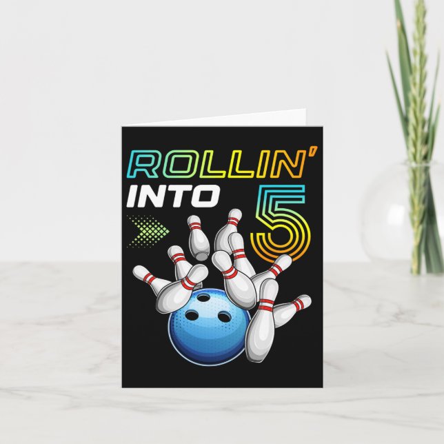Rollin Into 5 Retro Bowling Birthday Party 5th Bir Card (Front)