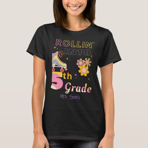 Rollin Into 5th Grade Girls Teachers Retro  T_Shirt