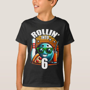 Rollin Into 6 Bowling Birthday Party 6th Birthday T-Shirt