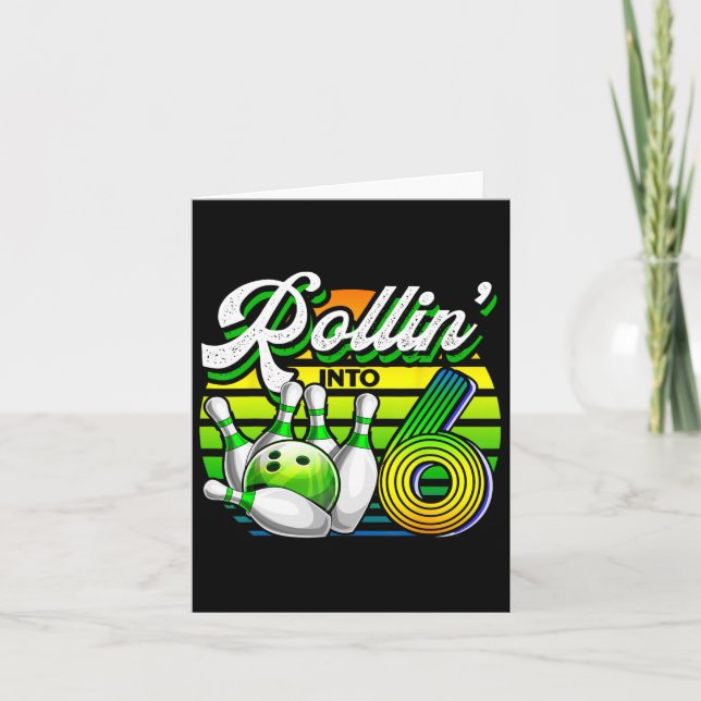 Rollin' Into 6 Retro Bowling Ball 6th Birthday Par Card (Front)