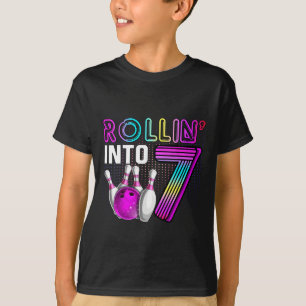 Rollin Into 7 Bowling Birthday Party 7th Birthday T-Shirt