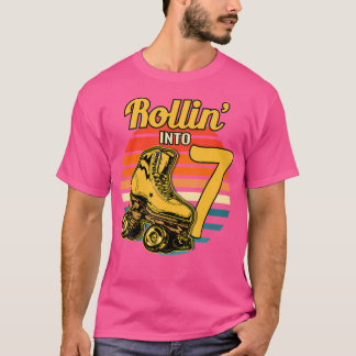 Rollin' Into 7 Roller 7Th Birthday Party Skating T-Shirt