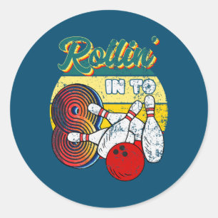 Rollin into 8 Bowling Birthday Party 8th Birthday Classic Round Sticker