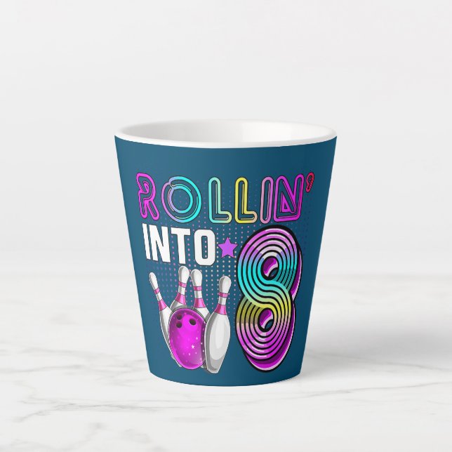 Rollin into 8 Bowling Birthday Party 8th Birthday Latte Mug (Front)
