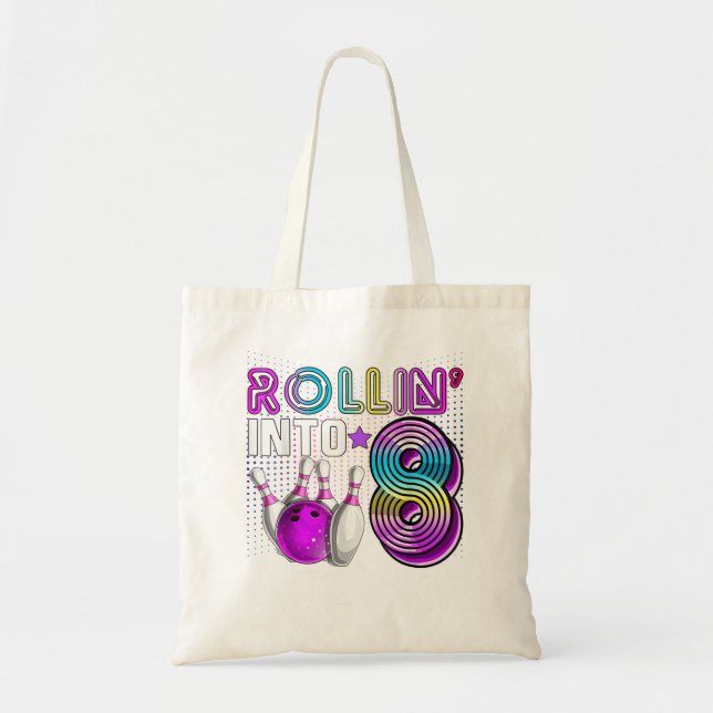 Rollin into 8 Bowling Birthday Party 8th Birthday  Tote Bag (Front)