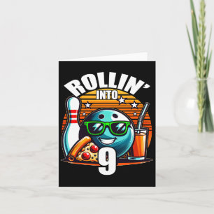 Rollin Into 9 Bowling Birthday Party 9th Birthday Card