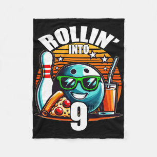 Rollin Into 9 Bowling Birthday Party 9th Birthday Fleece Blanket