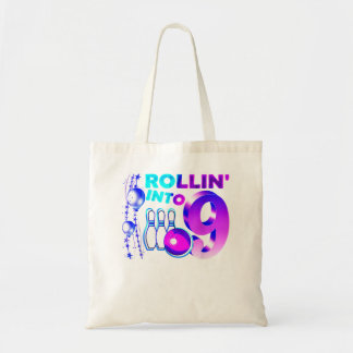 Rollin into 9 Bowling Birthday Party 9th Birthday Tote Bag