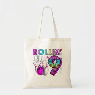 Rollin into 9 Bowling Birthday Party 9th Birthday  Tote Bag