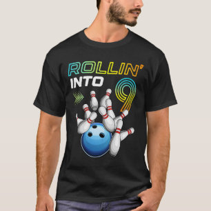 Rollin Into 9 Retro Bowling Birthday Party 9th Bir T-Shirt