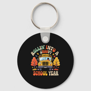 Rollin Into A Groovy School Year Retro School Bus Keychain