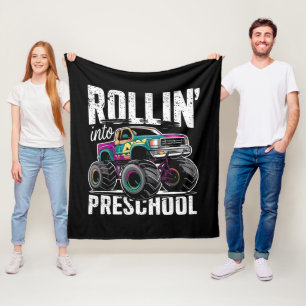 Rollin' Into Preschool Monster Truck Back to Schoo Fleece Blanket