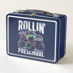 Rollin' Into Preschool Monster Truck Back to Schoo Metal Lunch Box