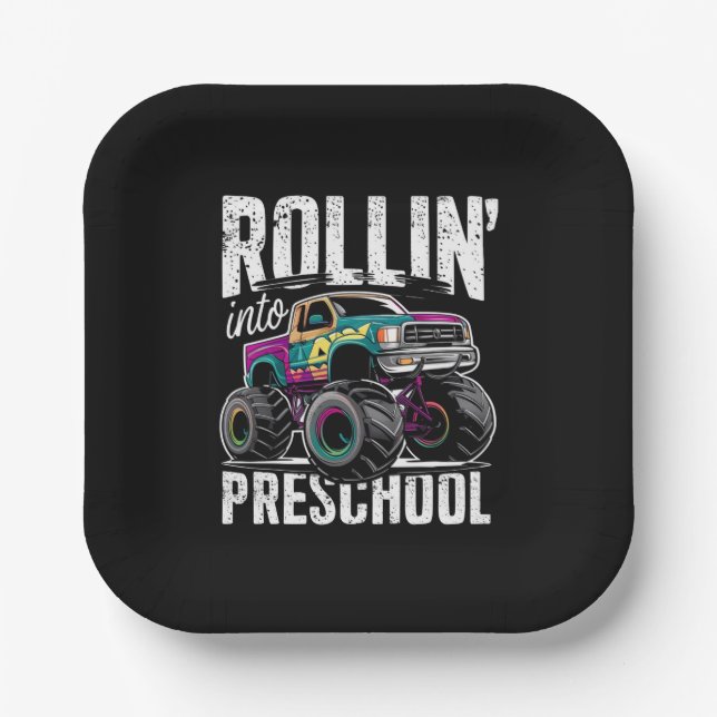 Rollin' Into Preschool Monster Truck Back to Schoo Paper Plates (Front)