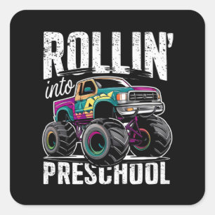 Rollin' Into Preschool Monster Truck Back to Schoo Square Sticker