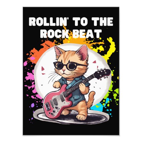 Rollin To The Rock Beat Cat  Guitar Photo Print