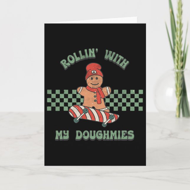 Rollin With My Doughmies Retro Gingerbread Man Ska Card (Front)