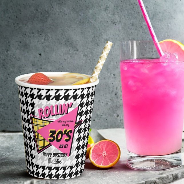 Rollin’ with my homies 30th birthday houndstooth paper cups (Creator Uploaded)