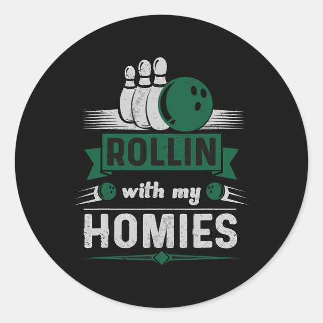 Rollin With My Homies Retro Bowling 1  Classic Round Sticker (Front)
