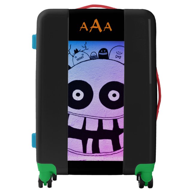 ROLLING CARRY ON, HAPPY MONSTER MONOGRAM LUGGAGE (Front)