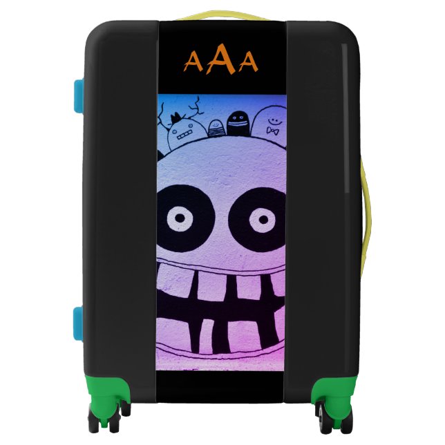 ROLLING CARRY ON, HAPPY MONSTER MONOGRAM LUGGAGE (Front)