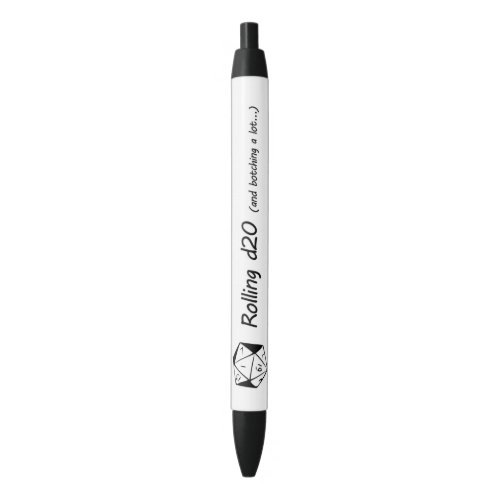 Rolling d20 black ink pen