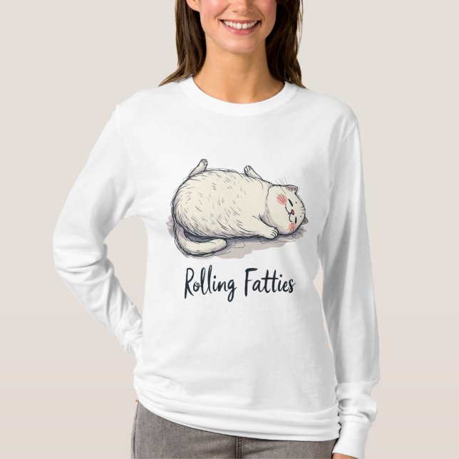 Rolling Fatties Cat Tray – Cute & Humorous Cat T-Shirt (Front)
