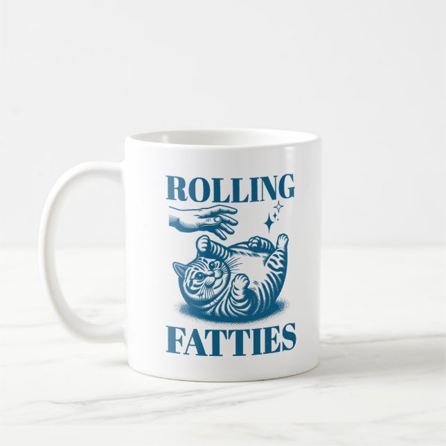 Rolling Fatties Funny Fat Cat Meme Kitten Humor Coffee Mug (Left)