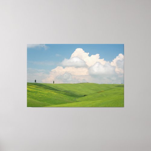 Rolling Green Hills Under Puffy White Clouds Canvas Print