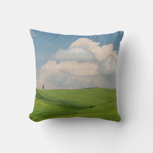 Rolling Green Hills Under Puffy White Clouds Throw Pillow