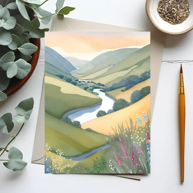 Rolling Hills Landscape | Watercolor Beautiful Postcard (Creator Uploaded)
