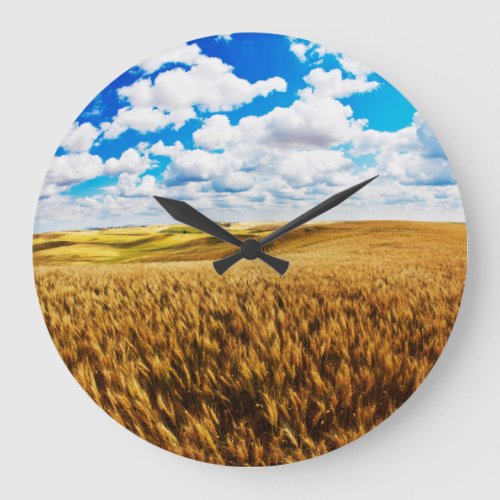 Rolling hills of ripe wheat large clock