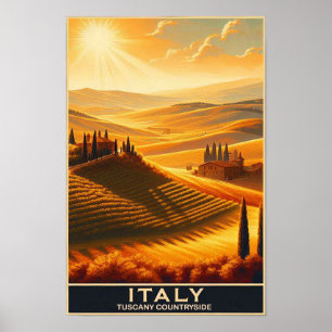 Rolling Hills of Tuscany Vintage Travel Poster