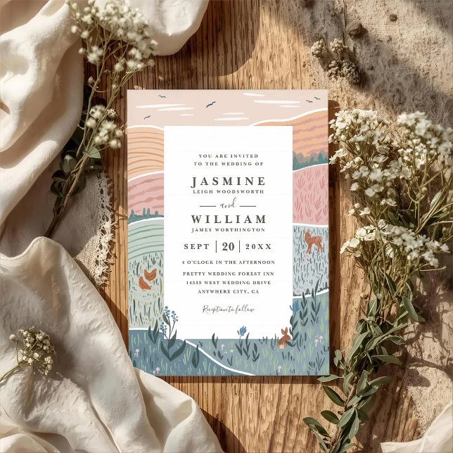 Rolling Hills Rustic Countryside QR Code Wedding Invitation (Creator Uploaded)