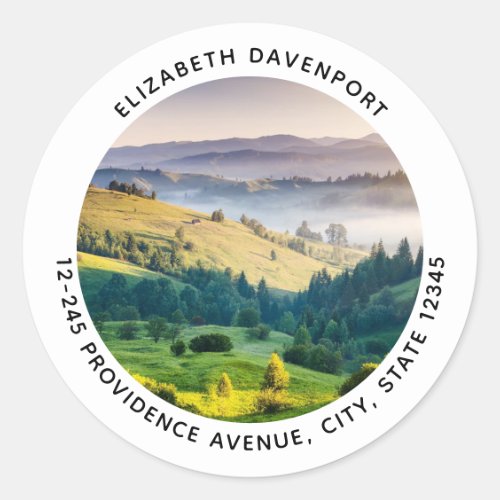 Rolling Hills Scenic Nature Photo Address Classic Round Sticker