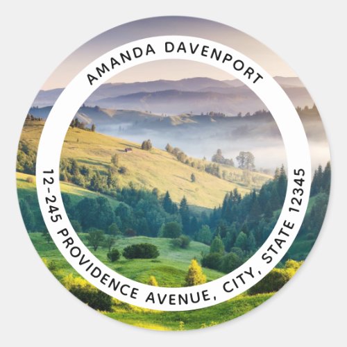 Rolling Hills Scenic Nature Photo Address Classic Round Sticker