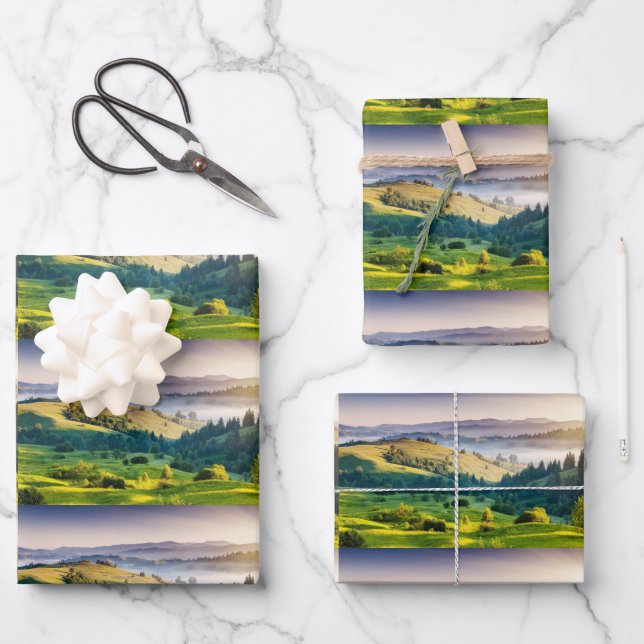 Rolling Hills Scenic Nature Photo Pattern Wrapping Paper Sheets (Front)