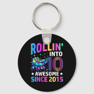 Rolling Into 10 Years Old Skates 10th Birthday Gif Keychain
