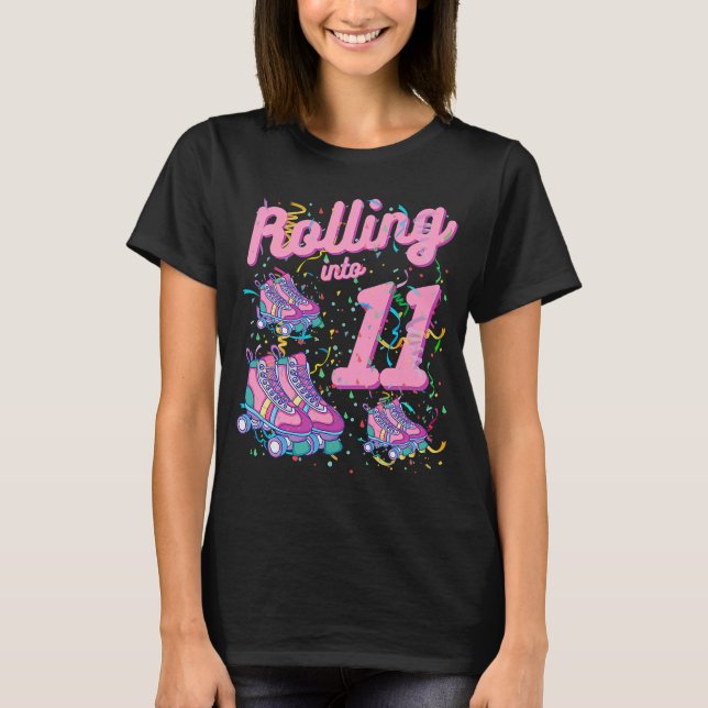 Rolling Into 11th Birthday Roller Skate 11 Years O T-Shirt (Front)