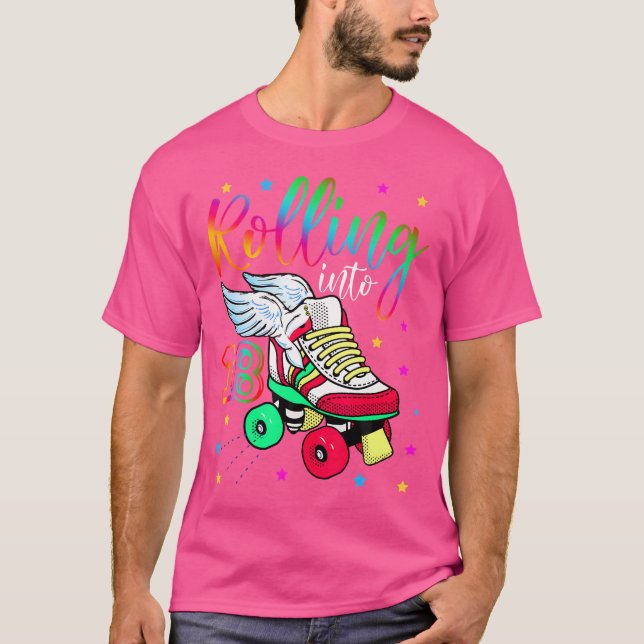 Rolling Into 18 Cool 18Th Birthday Roller Skating  T-Shirt (Front)