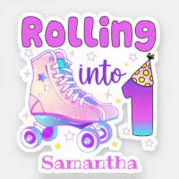 Rolling Into 1, Roller Skater Birthday Celebration Sticker