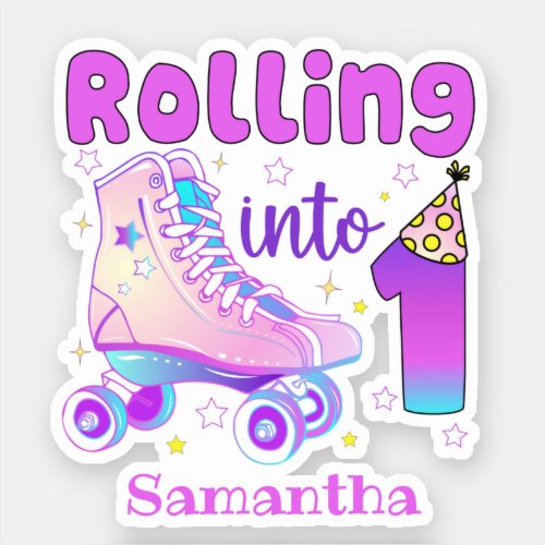 Rolling Into 1 Roller Skater Birthday Celebration Sticker