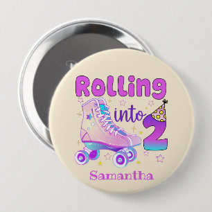 Rolling Into 2 - Cute Purple Roller Skate Birthday Button